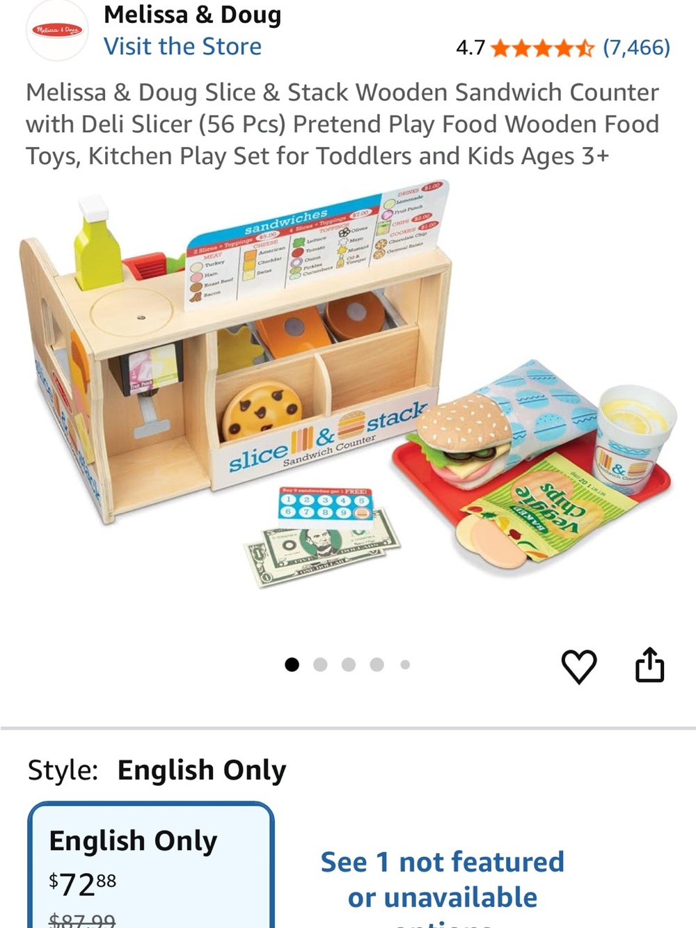 Melissa & Doug Wooden Sandwich Counter Playset - Red, Blue, Yellow, Green, Brown